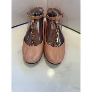 RARE Vintage Lanvin Chain T Strap Leather Ballet Flats Nude Pink Size 6.5 7